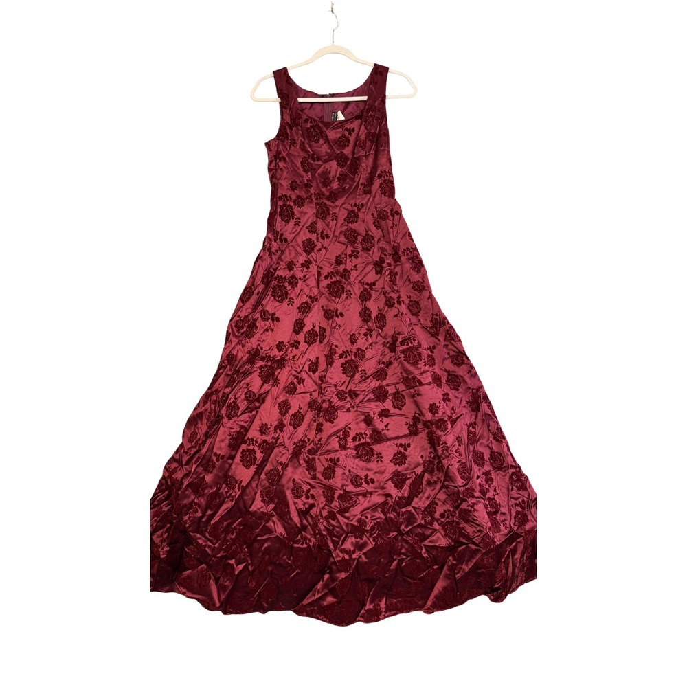 Vintage Niki Livas Dress Juniors 3-4 Red Floral Satin Ball Gown USA 90s
